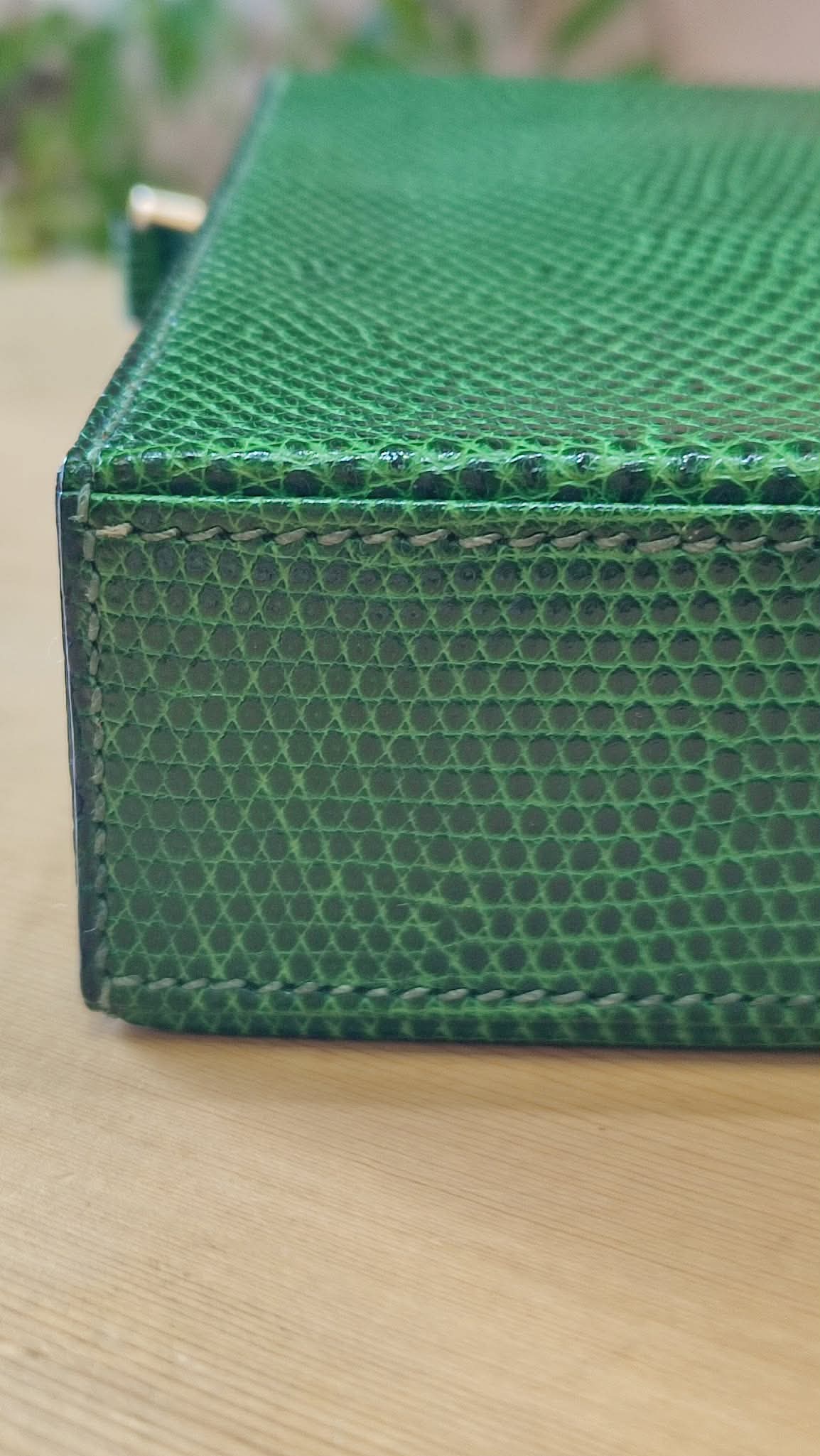 Hermes Lizard Green Vintage Bag Stamp O Circle 1985