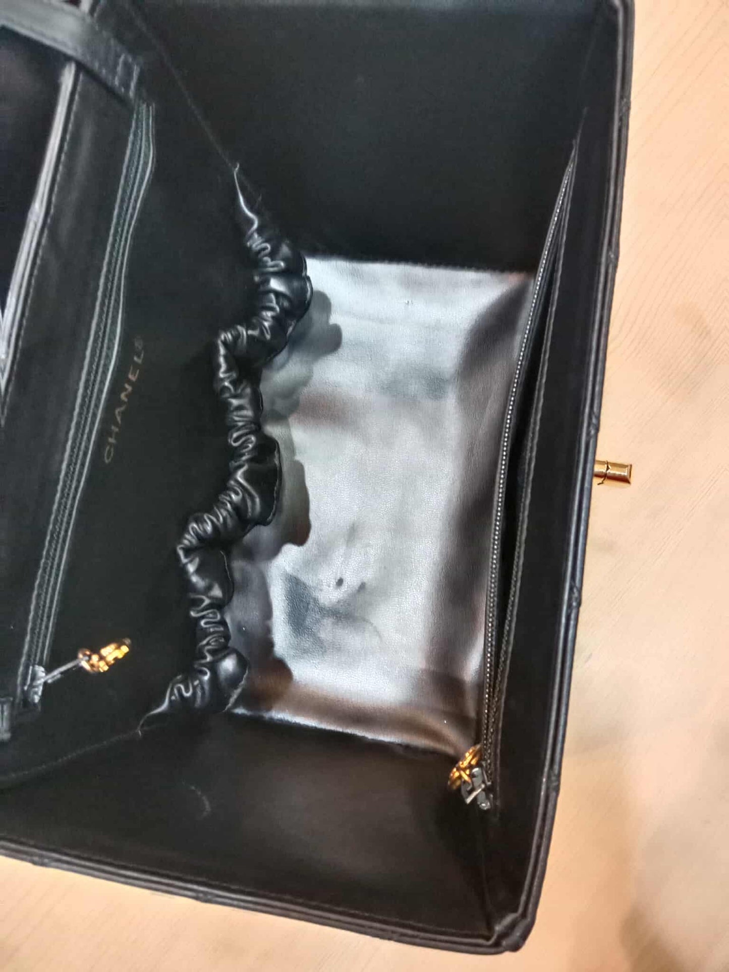 Chanel Vanity Black Leather Stitched Cosmetic Beauty Bag Series 2
