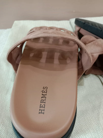 Hermes Extra Sandals Suede PInk Size 36.5