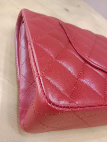 Chanel Timeless Red Quilted Lambskin Classic Double Flap Medium Series 17
