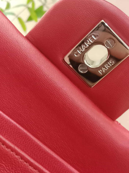 Chanel Timeless Red Quilted Lambskin Classic Double Flap Medium Series 17