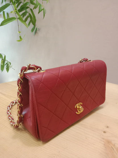 Chanel Red Matelasse Lambskin Chain Flap Shoulder Bag Series 1