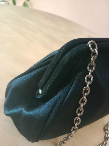Prada Black Satin Raso Chic Kisslock Eastwest Bag