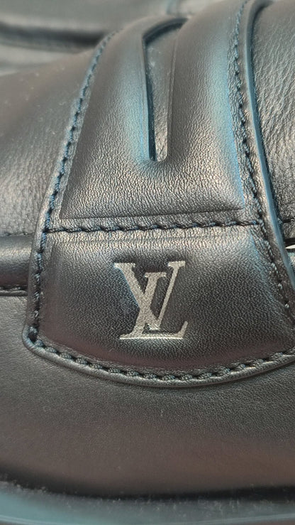 Louis Vuitton Logo Leather Loafers Black Size 8
