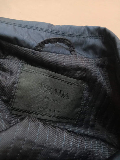 Prada Nylon Zip-Up Jacket Classic Shirt Collar and Zippered Front Pocket Black Medium