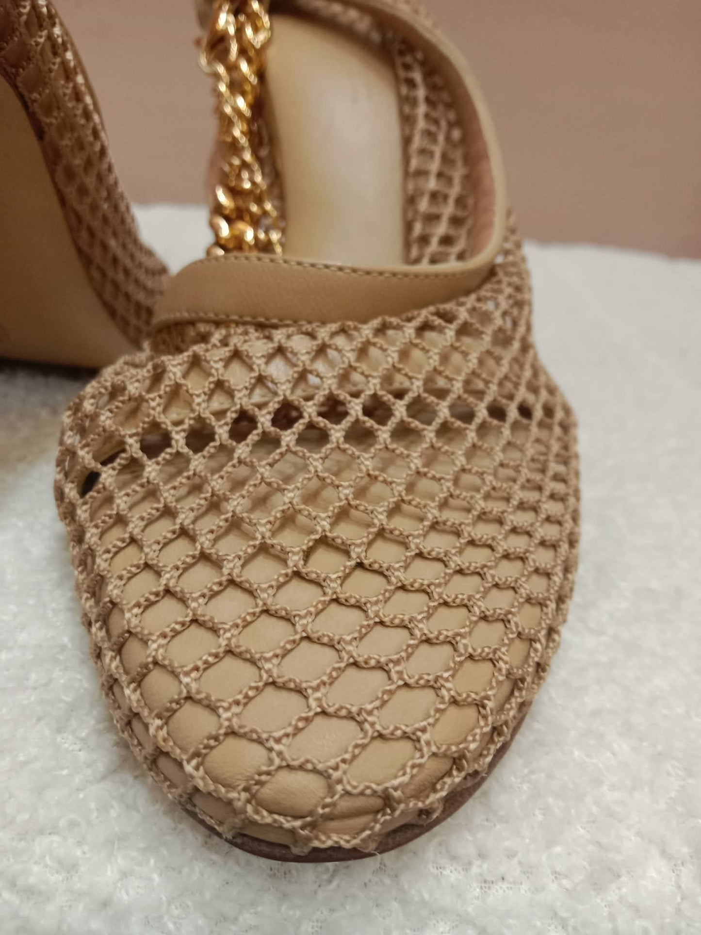 Bottega Veneta Mesh Nappa Chunky Chain Sandals Beige Size 36