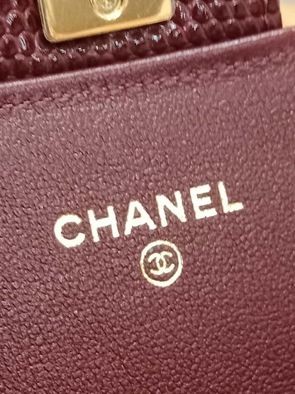 Chanel Tophandle Lizard Embossed Calfskin Clutch Dar Burgundy Microchipped
