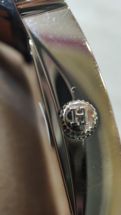 Hermes H Watch Noir Croc Leather Strap