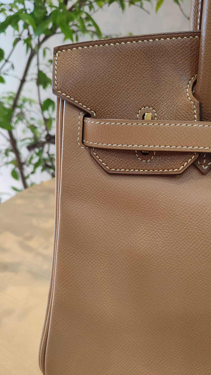 Hermes Birkin 30 Bicolor Gold/Biscuit Epsom Stamp G Square 2003 GHW