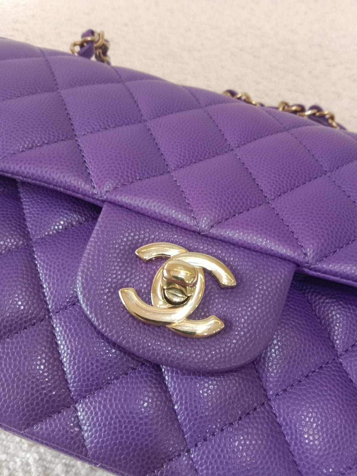 Chanel Metiers D'Art 2022 Timeless Classic Quilted Double Flap Small Caviar Microchipped Purple