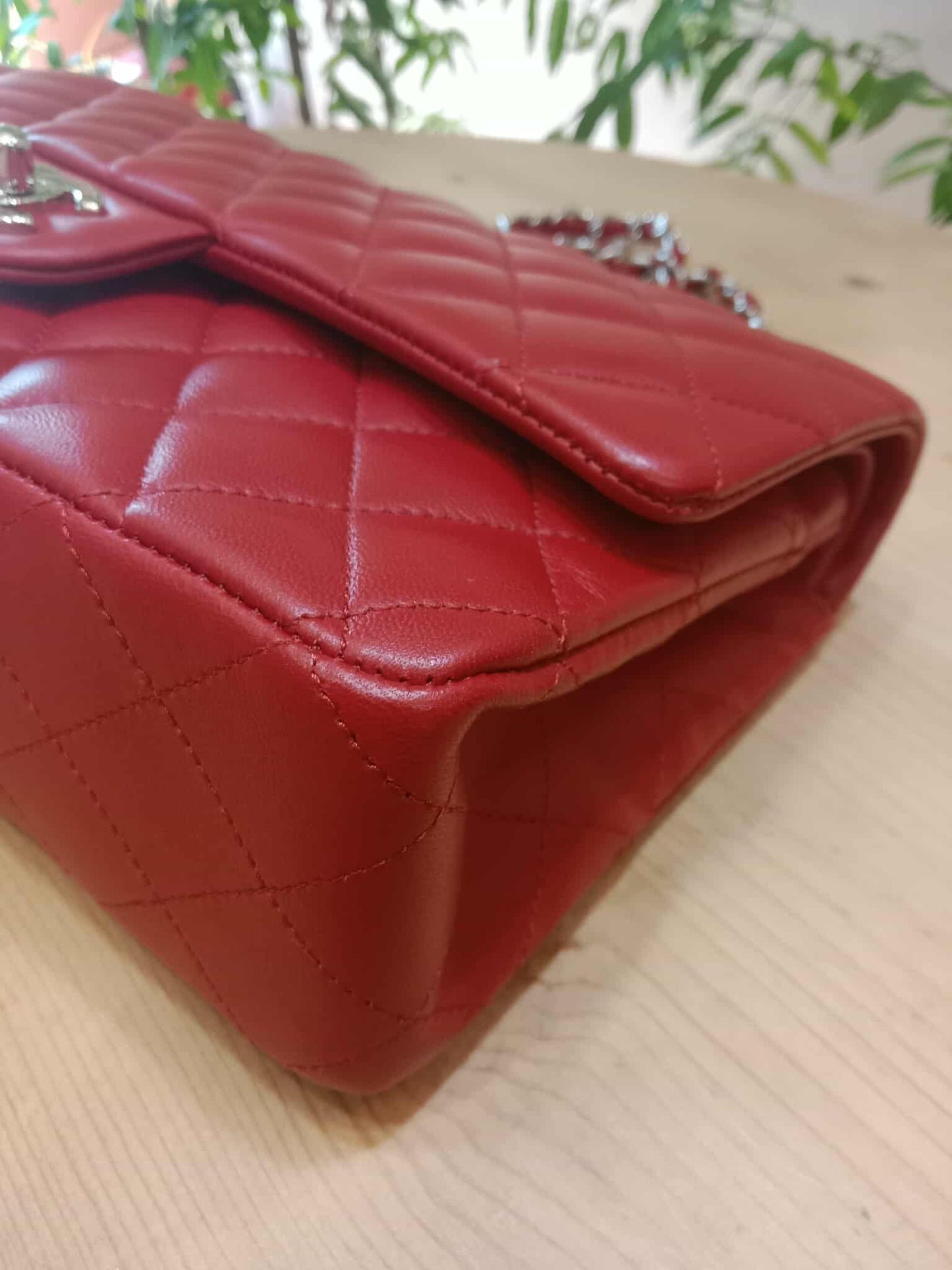 Chanel Timeless Red Quilted Lambskin Classic Double Flap Medium Series 17