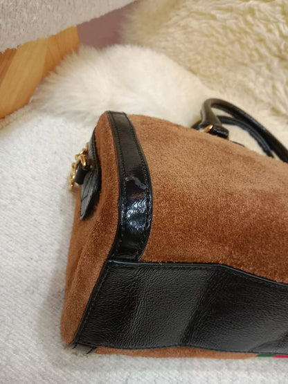 Gucci Ophidia Brown Suede Boston Bag
