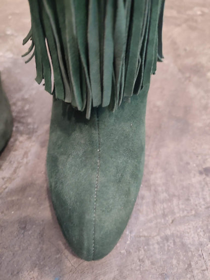 Balmain Fringe Green Suede Boots Size 35