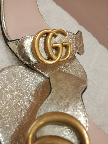 Gucci GG Marmont Sandals Metallic Gold Size 36