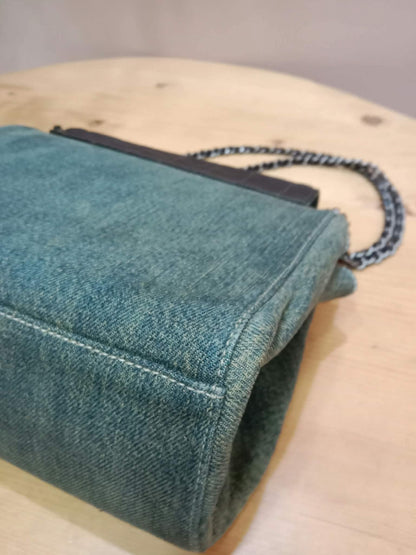 Chanel Vintage Denim and Leather Chocolate Bar Blue Green Denim Series 6