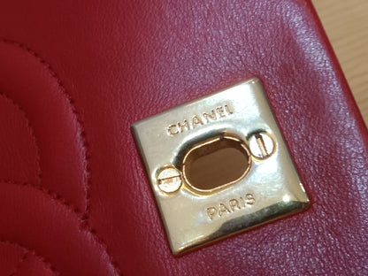 Chanel Red Matelasse Lambskin Chain Flap Shoulder Bag Series 1