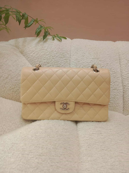 Chanel Classic Double Flap Medium Beige Caviar Series 14