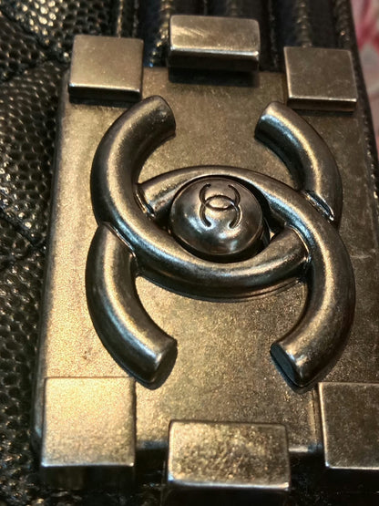Chanel Boy Flap Black Caviar Old Medium Series 28