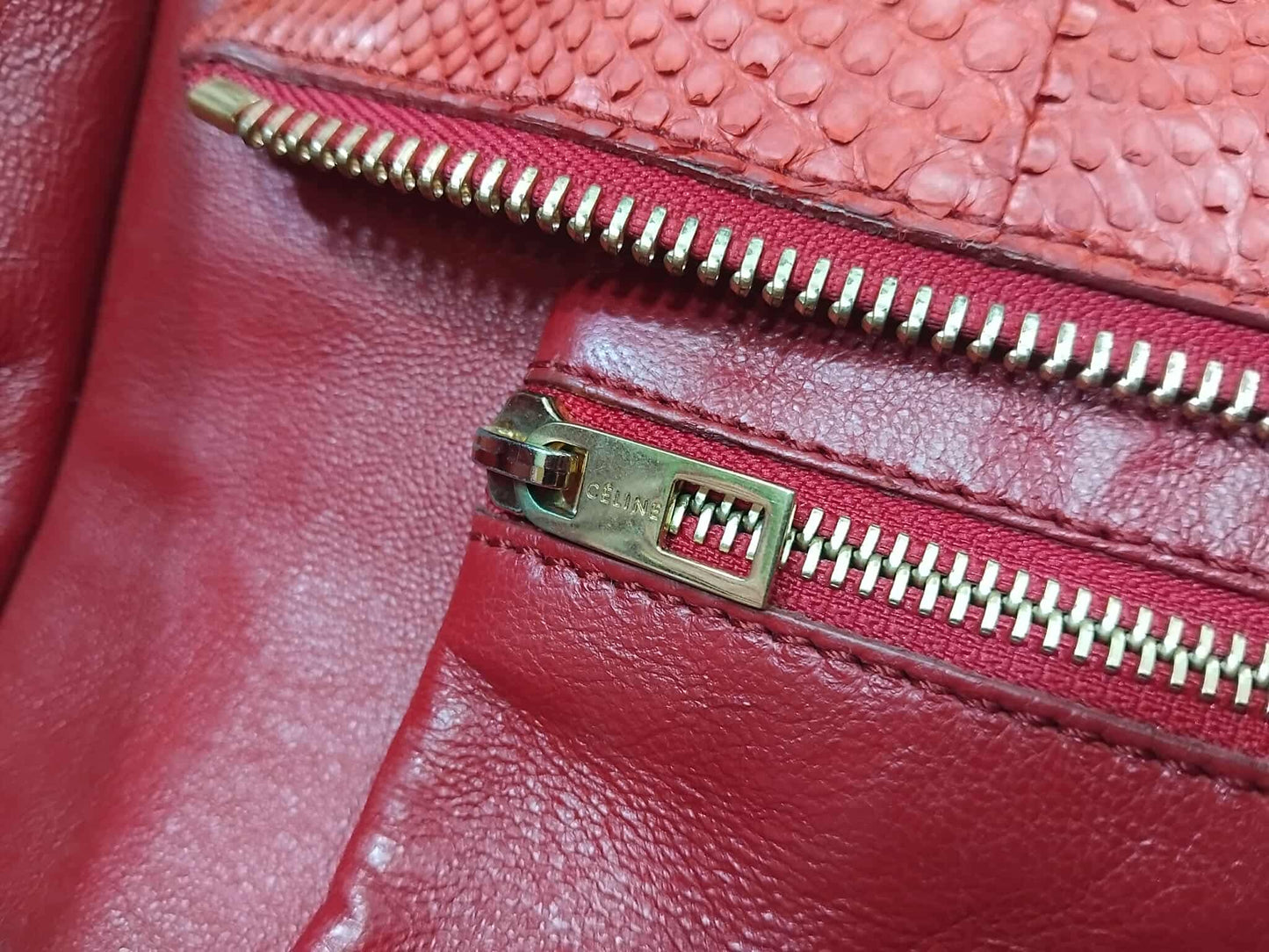 Celine Python Snakeskin Luggage Envelope Tote Bag Orange