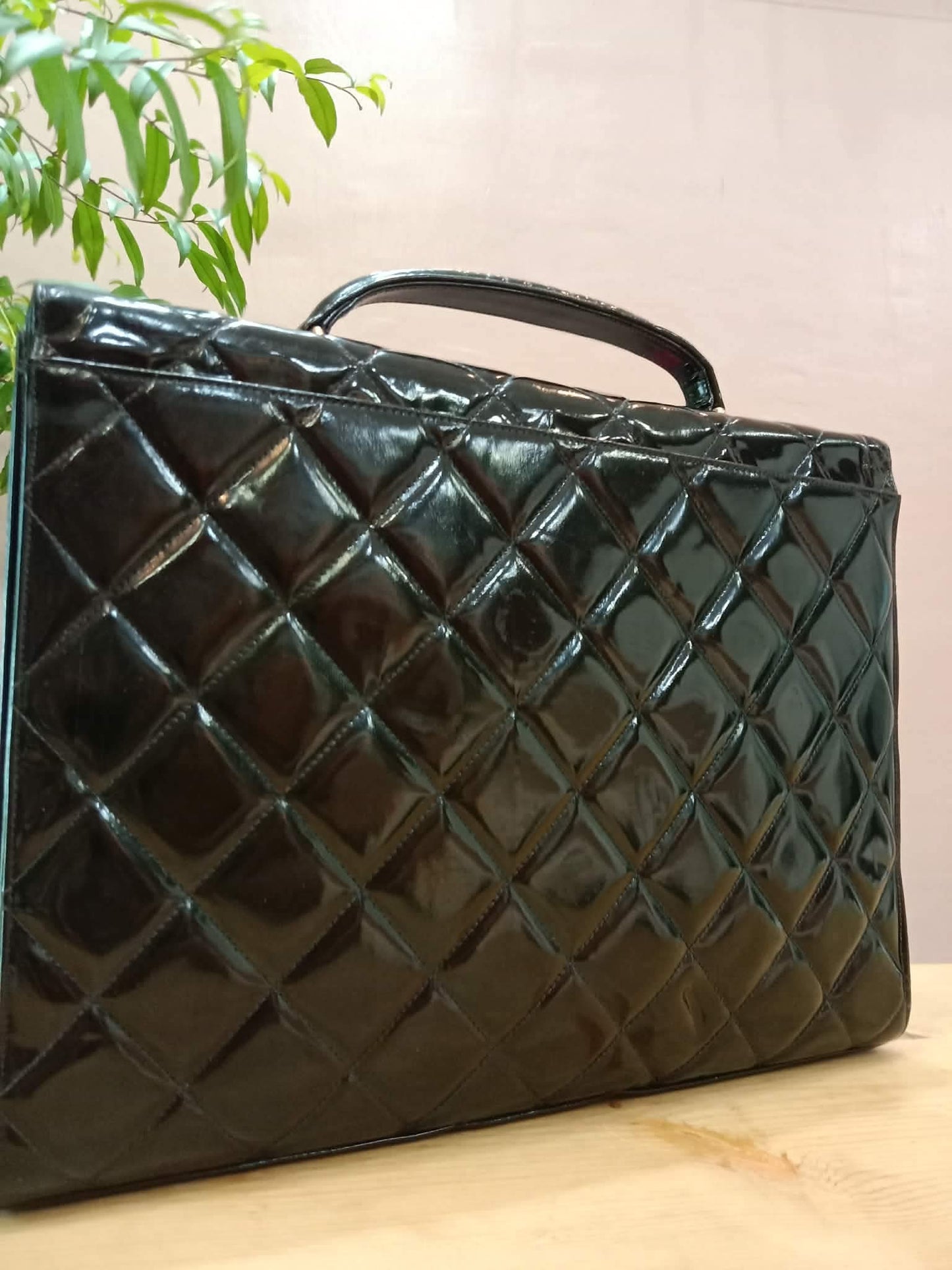 Chanel Vintage Briefcase Quilted Patent Black