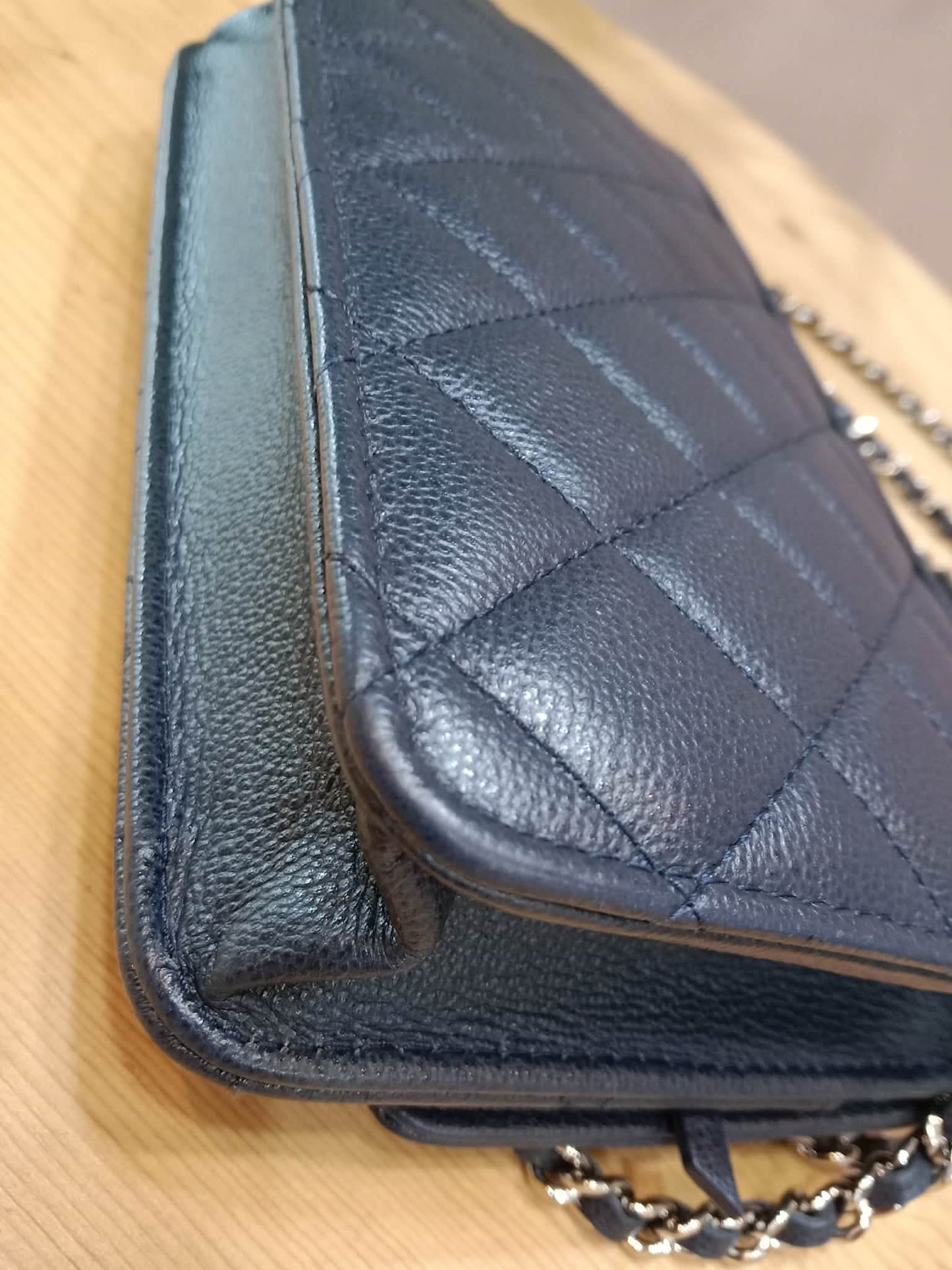 Chanel CC Box Wallet On Chain Caviar Navy Blue Series 27