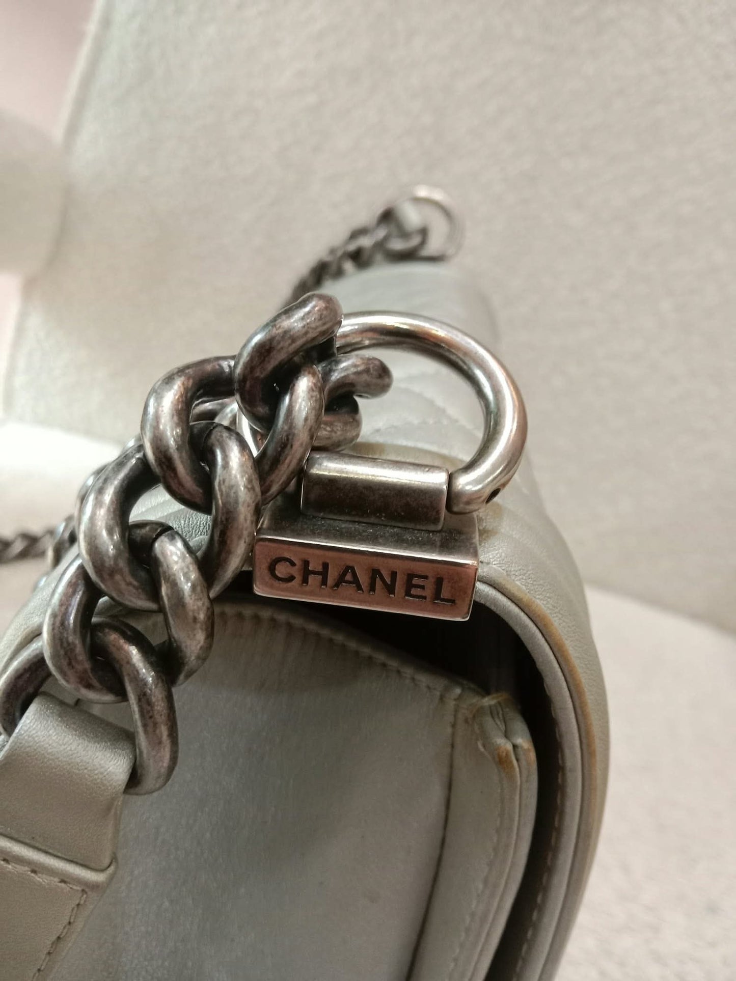 Chanel Le Boy Lambskin Old Medium Gray Series 20