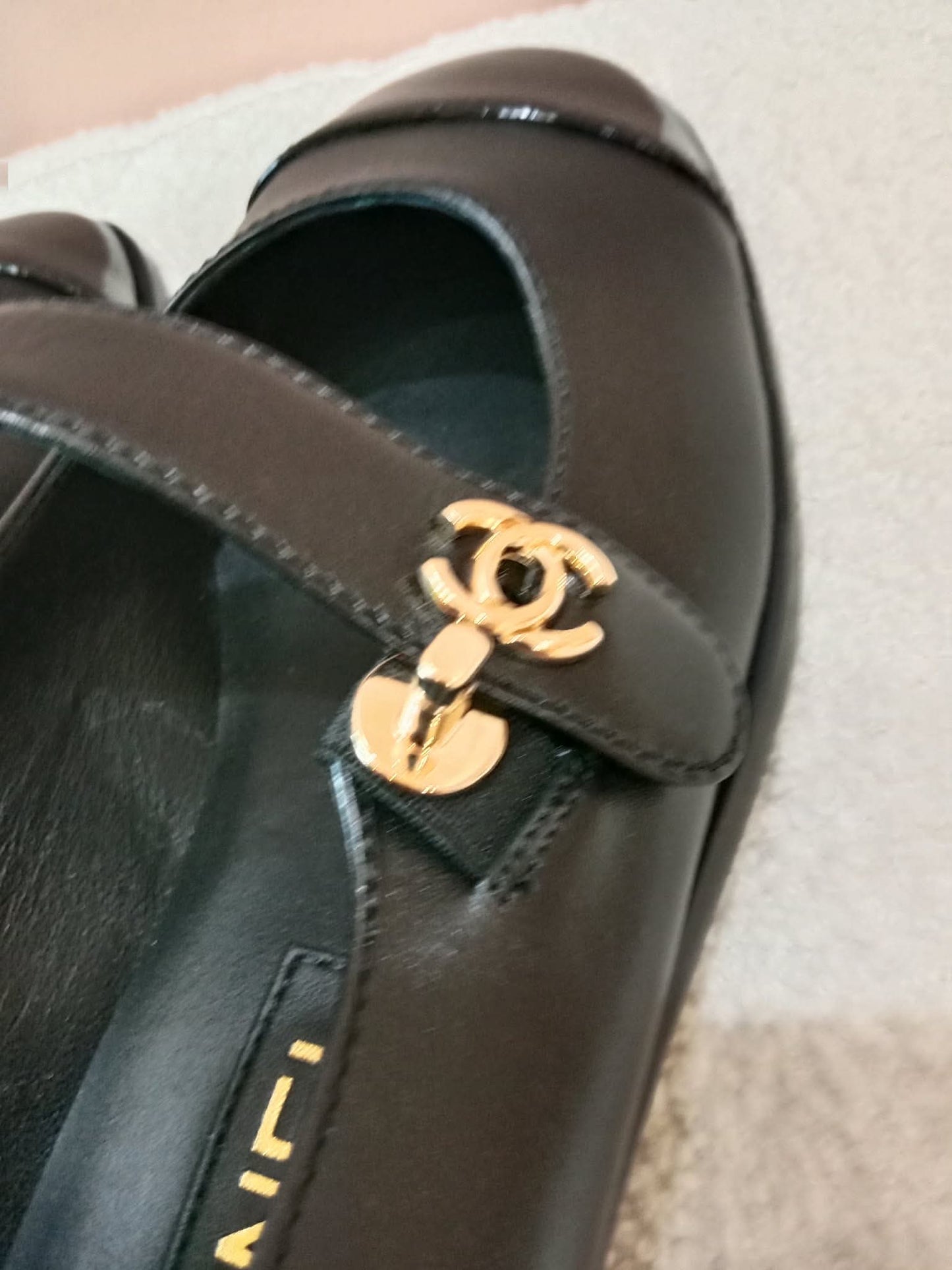 Chanel Mary Jane CC Clasp Flats Black Size 36.5