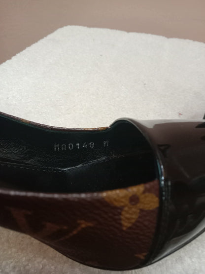 Louis Vuitton Archlight Slingback Pumps Toe Cap Patent Black Monogram Canvas Size 35.5