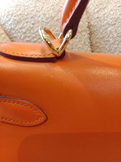 Hermes Kelly 28 Boxcalf Poppy Orange Stamp F Square