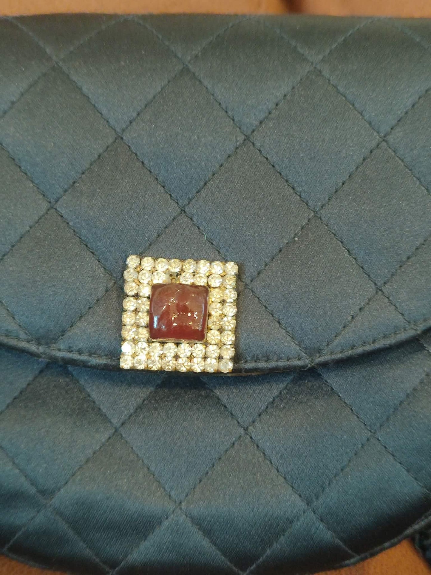 Chanel Quilted Satin Halfmoon Rhinestone Vintage Bag Black Series 0