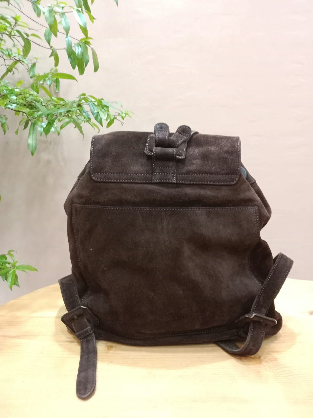 Chanel Vintage Karl Lagerfeld Dark Brown Suede Backpack featuring stitched CC Logo Flap Series 5