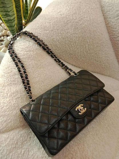 Chanel Classic Double Flap Medium Black Caviar Series 19