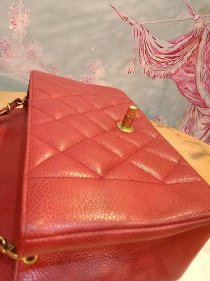 Chanel Diana Quilted Caviar Leather Red Series 2