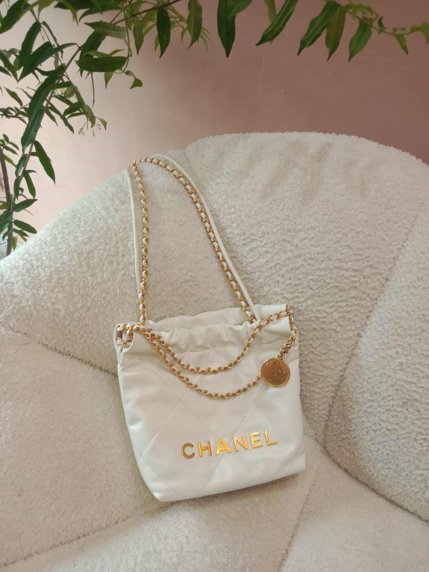 Chanel 22 Mini Tote Lambskin White Microchipped