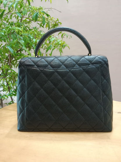 Chanel Vintage Caviar Kelly Flap Tophandle Black Series 7