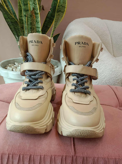 Prada Monolith Boots Beige Size 38