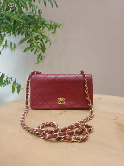 Chanel Red Matelasse Lambskin Chain Flap Shoulder Bag Series 1