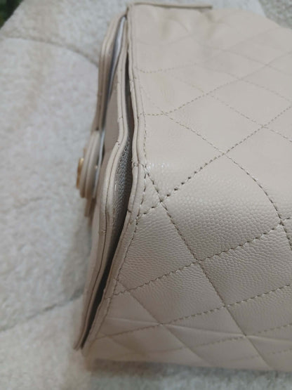 Chanel 25 Beige Caviar Medium Microchipped