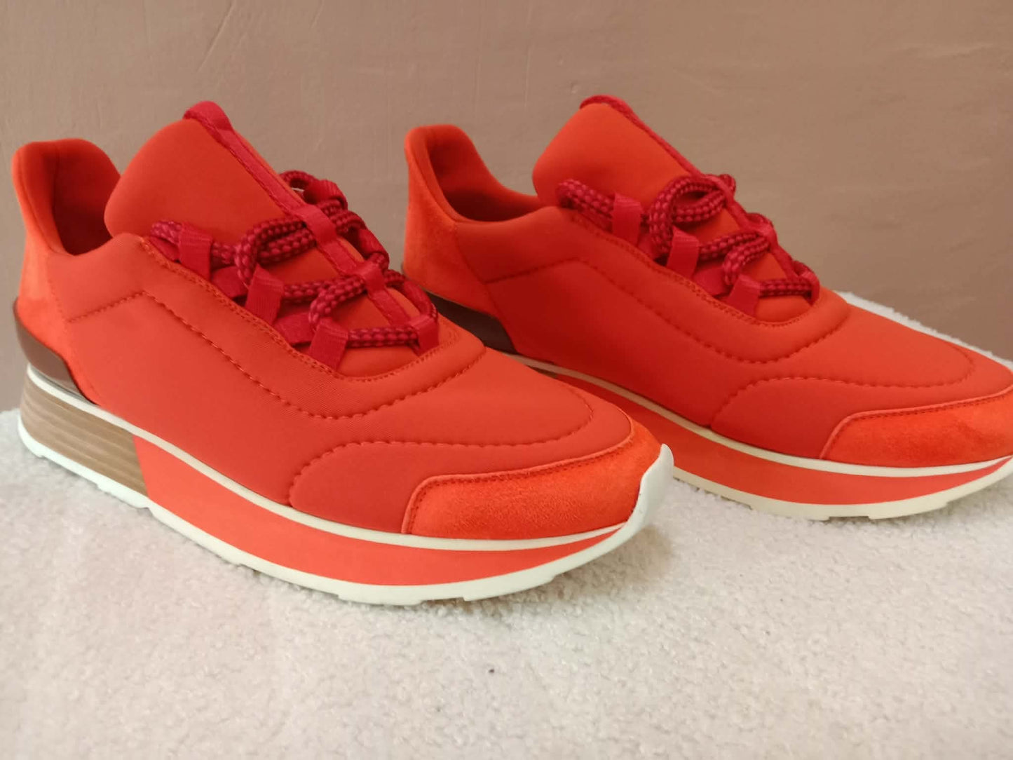 Hermes Miles Neoprene/Suede Sneakers Red Size 38
