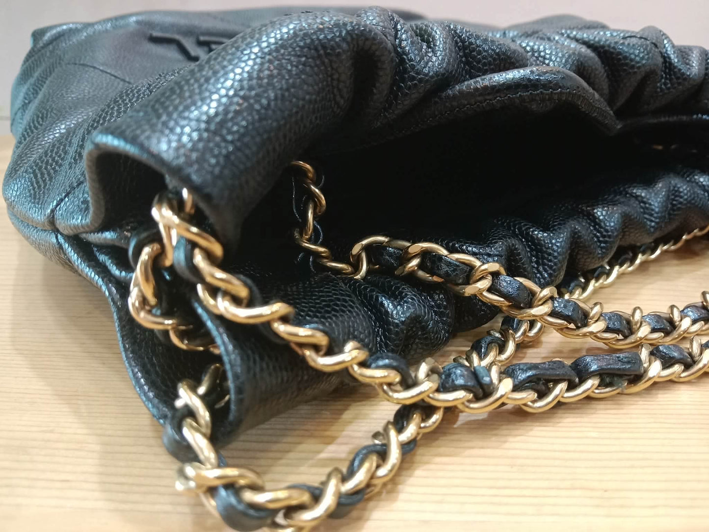 Chanel 22 Shiny Caviar Black Monochrome Mini Microchipped