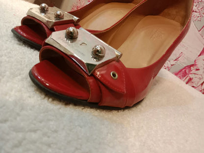 Hermes Heels Sandals Red Patent Size 38