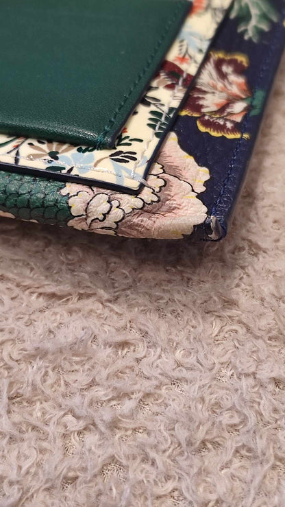 Tory Burch Floral Long Wallet Blue with Long Tassel Scarf Key Fob