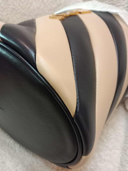 Saint Laurent Alix Stripes Quilted Leather Bucket Bag Bicolor Beige/Black