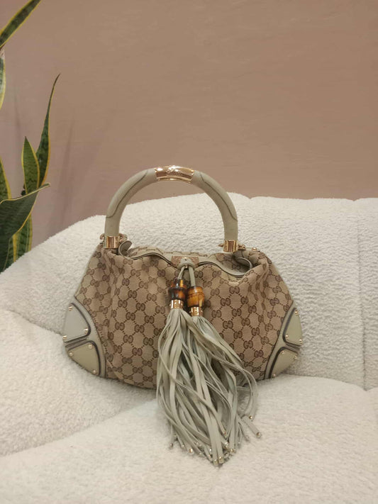 Gucci Indy Bamboo Bag Brown/white