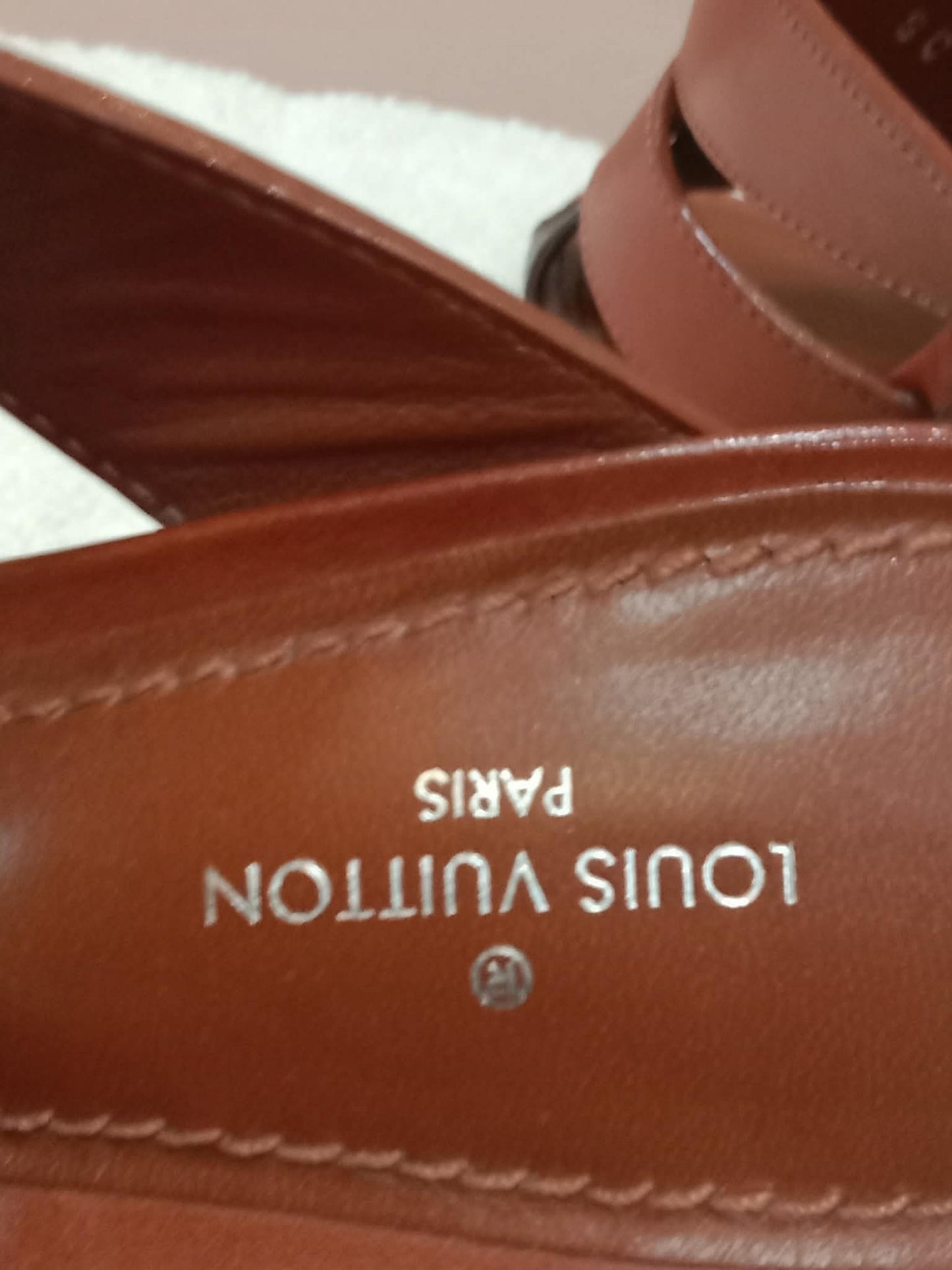 Louis Vuitton Horizon Block Heels Slide Sandals Monogram Leather Brown Size 36