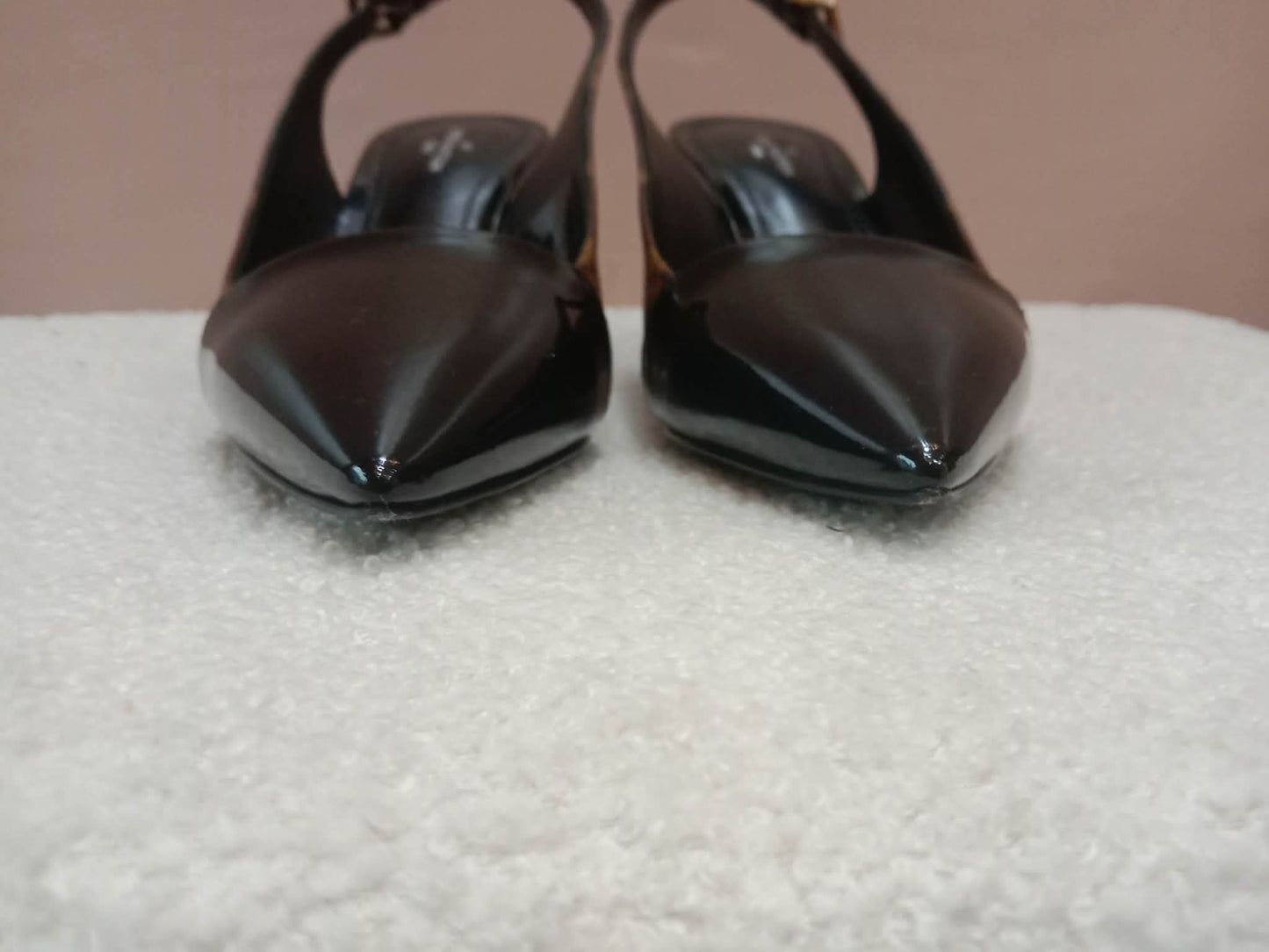 Louis Vuitton Archlight Slingback Pumps Toe Cap Patent Black Monogram Canvas Size 35.5