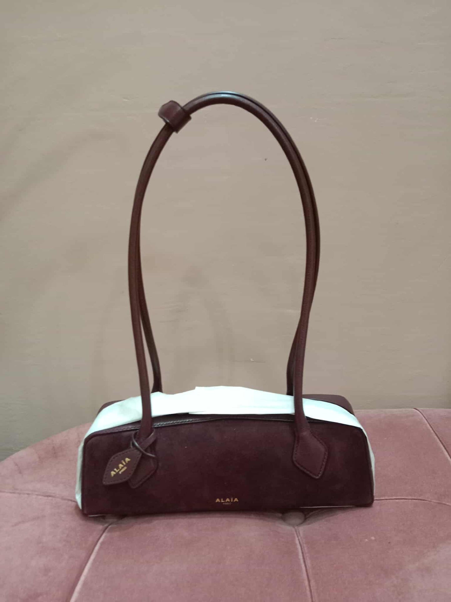 Alaia Le Teckel Suede Bag Burgundy