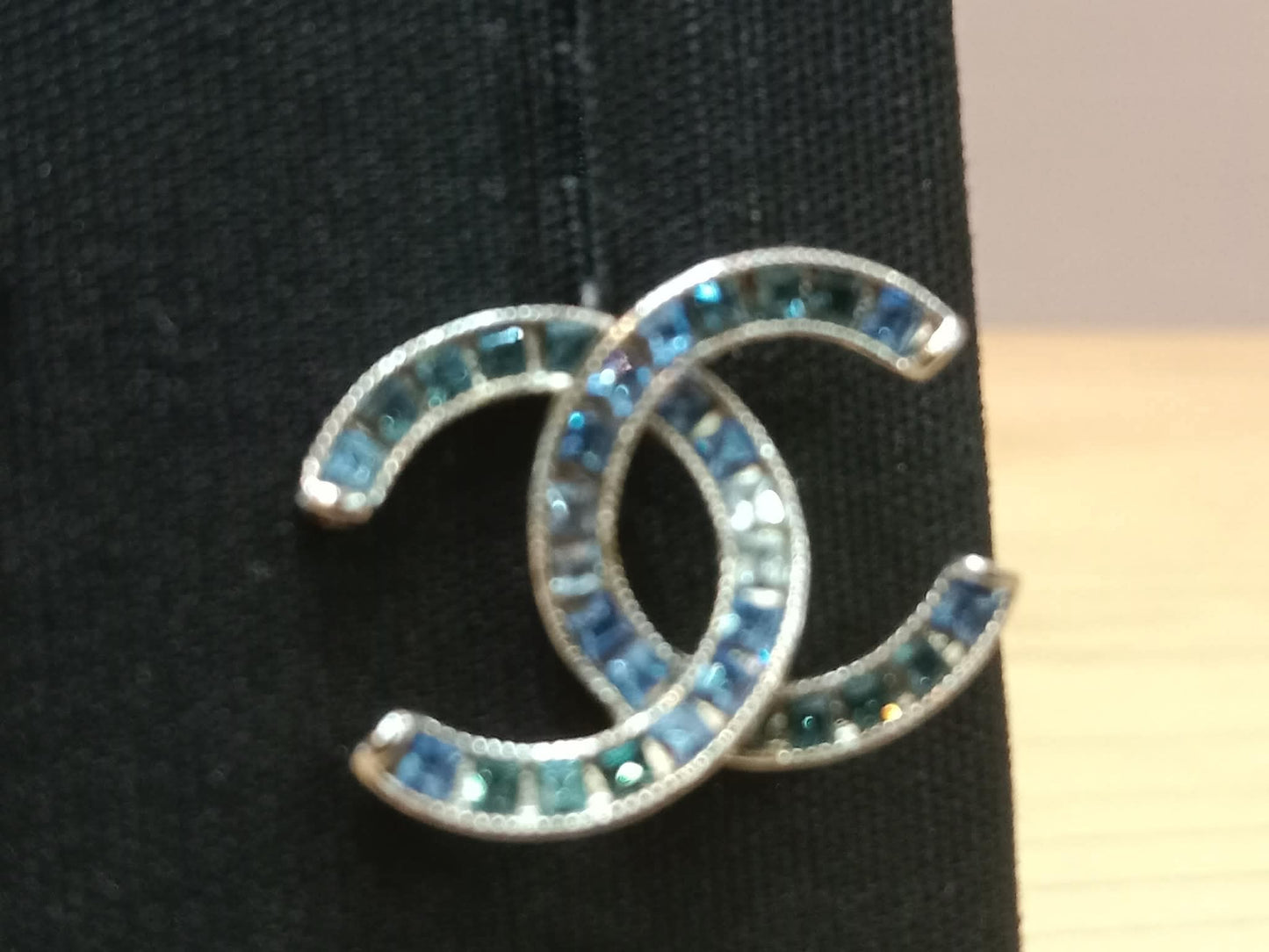 Chanel CC Silver Blue Princess Crystal Stud Earrings