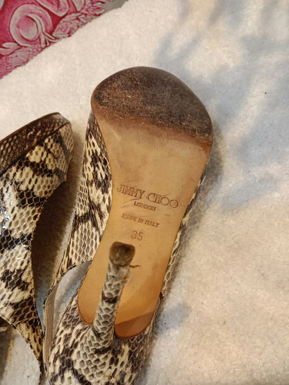 Jimmy Choo Python-Embossed Open-Toe Slingback Pumps Size 35