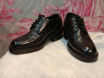 Chanel Quilted Leather Lace-up Oxfords Stacked Heels Black Size 39
